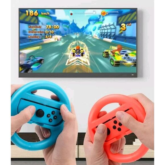 2 Pack Steering Wheel for Nintendo Switch Joy-Con Blue & Red Press Play Comfort - Picture 4 of 11